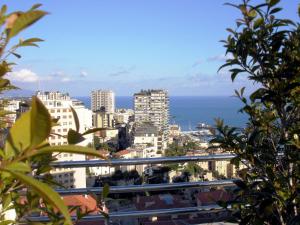 vistas a una ciudad con edificios y al océano en Hotel Restaurant Forum, en Beausoleil