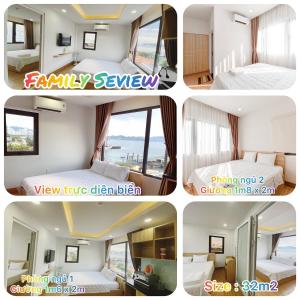 un collage de quatre photos d'une chambre d'hôtel dans l'établissement AQUA Seaview Hotel, à Nha Trang