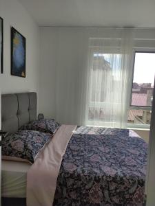 a bedroom with a bed and a window at Apartman Waldy in Osijek