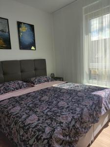 a bedroom with a large bed and a window at Apartman Waldy in Osijek