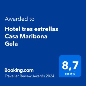 Certificat, premi, rètol o un altre document de Hotel tres estrellas Casa Maribona Gela