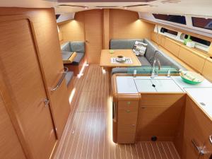 a view of a kitchen in a boat at Sleep aboard a modern sailboat in Oeiras in Oeiras