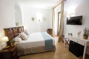 1 dormitorio con 1 cama, escritorio y TV en Hotel San Miguel, en Córdoba