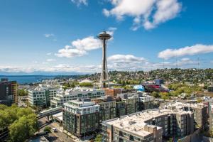 an aerial view of a city with a tower at Hyatt House Seattle Downtown in Seattle