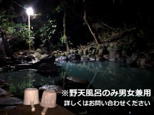 - un étang dans un jardin la nuit dans l'établissement Izuya Ryokan - Vacation STAY 22369v, à Yugawara