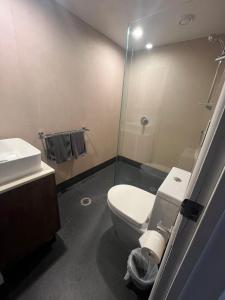 a bathroom with a toilet and a sink at No. 9 Hotel in Auckland