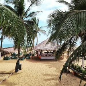 una playa con palmeras y una cabaña en la playa en Hotel Bariba playa, en Cotonou