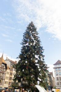 a large christmas tree in the middle of a city at BOMA easy living hotel in Strasbourg