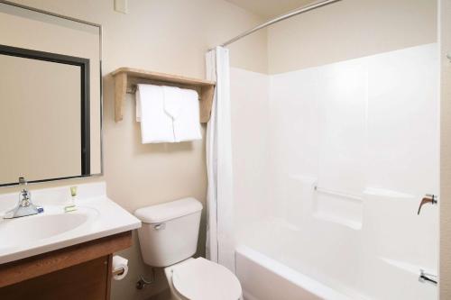 a bathroom with a sink and a toilet and a bath tub at WoodSpring Suites Gainesville I-75 in Gainesville