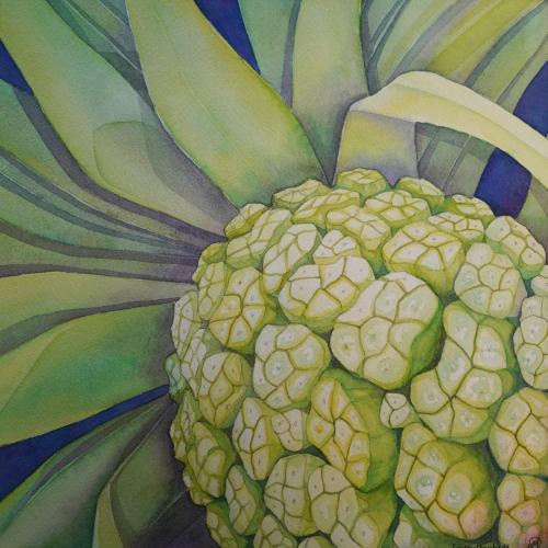 een schilderij van een ananas op bladeren bij Imperial Hawaii Resort in Honolulu