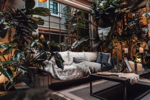 a living room filled with lots of plants at CASA EMILIA B&B Boutique in Mexico City