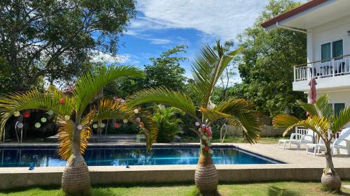 un groupe de palmiers à côté d'une piscine dans l'établissement Villa del OZ Resort, à Panglao