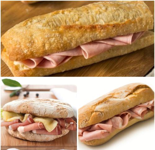 two pictures of a sandwich with ham and cheese at Hotel Edelweiss in Laino Borgo