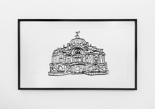 a drawing of a building with a cross on top at Casa Castillo in Mexico City