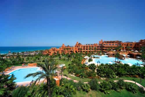 an aerial view of a resort with a swimming pool at Royal Hideaway Sancti Petri in Chiclana de la Frontera