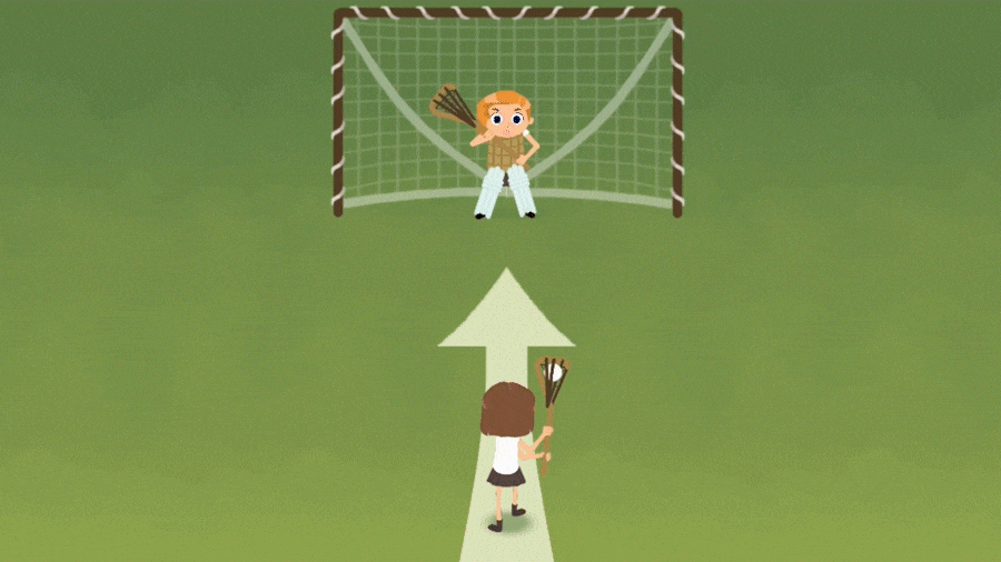 Two characters in "Malory Towers: Year in the Life" playing a lacrosse minigame where one character hits the ball and the other tries to block the ball from going in the goal