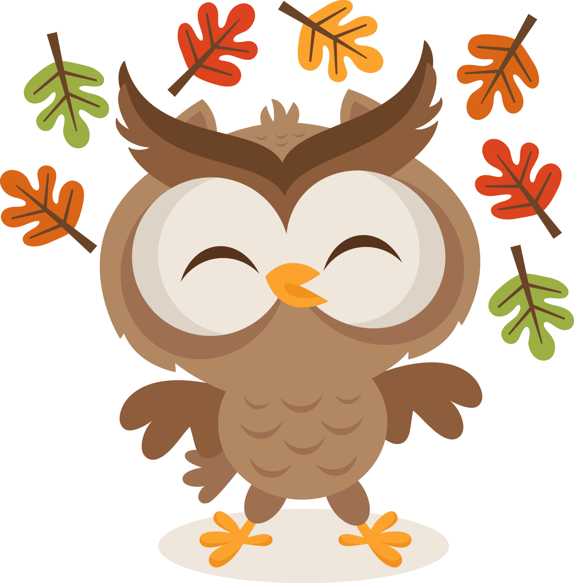 Cute fall mkc owlplayinginleaves owl clipart transparent