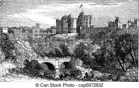 Vector Illustration of Alnwick Castle, in Alnwick, Northumberland.