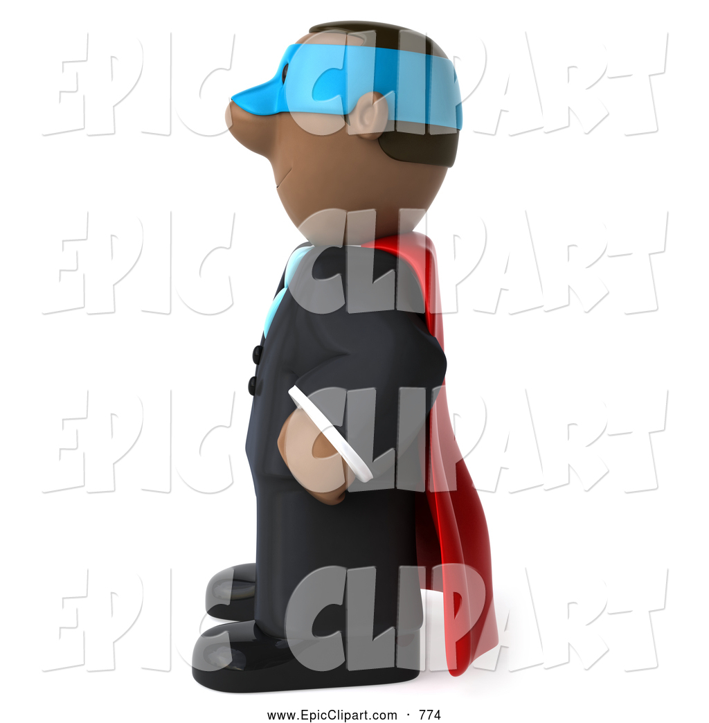 Clip Art of a Strong 3d Black Business Man Super Hero Facing.