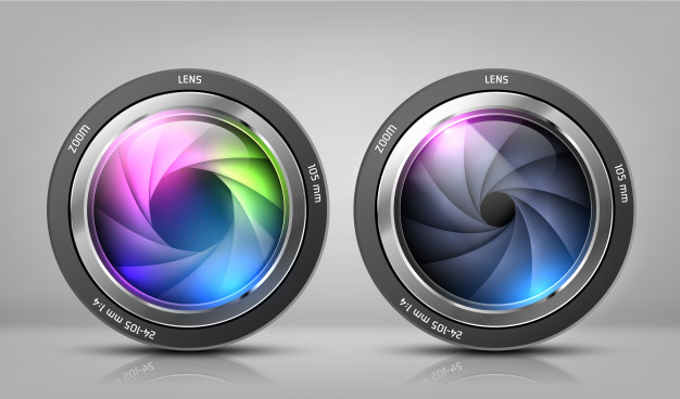 realistic clipart with two camera lenses, photo objectives.