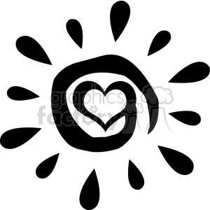 black abstract sun silhouette with heart simple design vector illustration  isolated on white background clipart. Royalty.