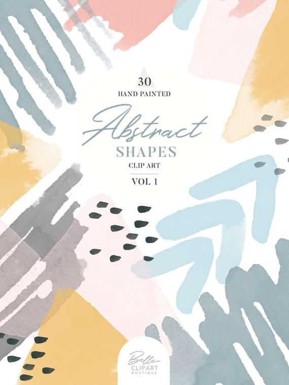 Abstract Watercolor shapes VOL 1, 30 hand painted clipart.