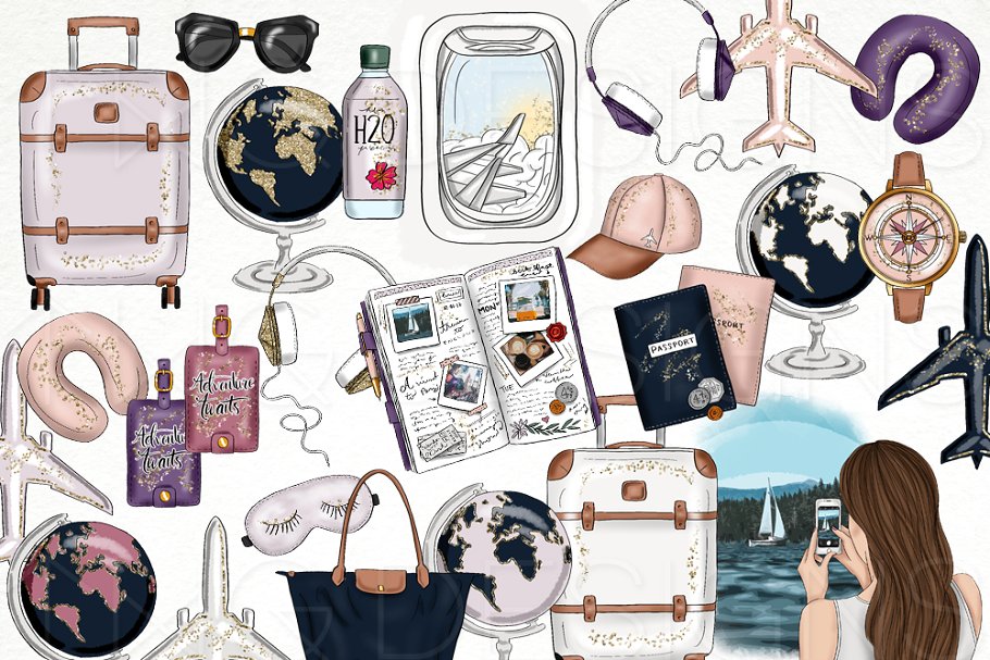 Travel Fashion Girl Clip Art ~ Illustrations ~ Creative Market.