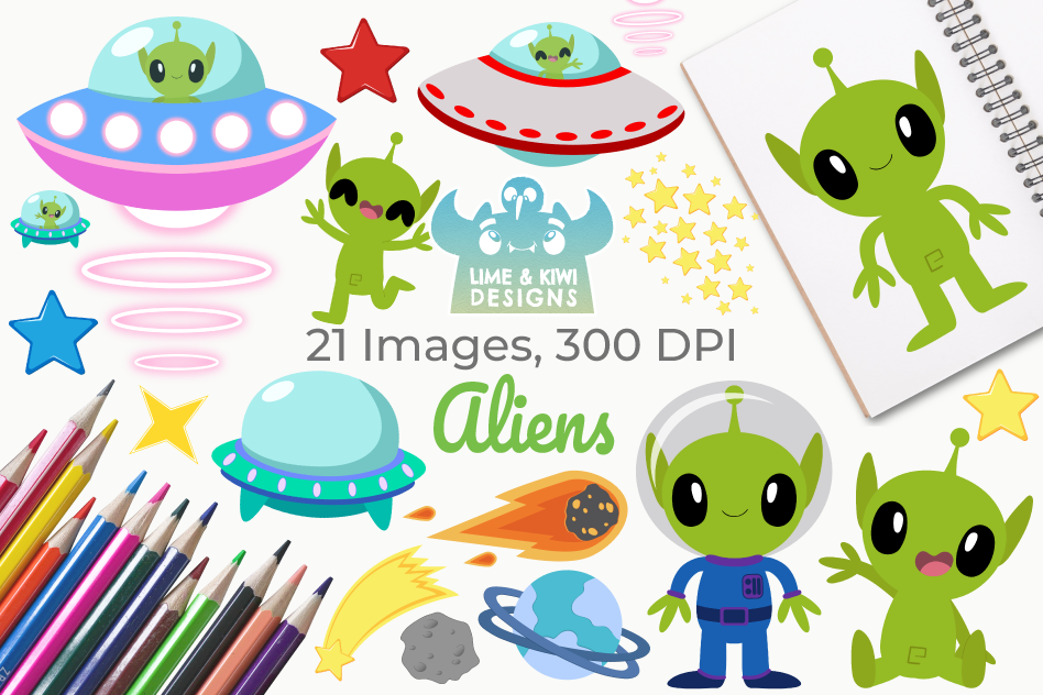 Aliens Clipart, Instant Download Vector Art, Commercial Use.