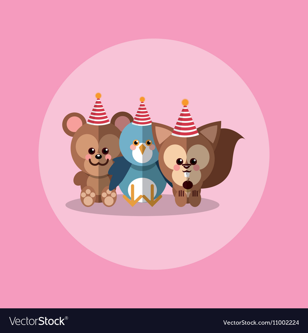 Cute festive animals with party hat image.