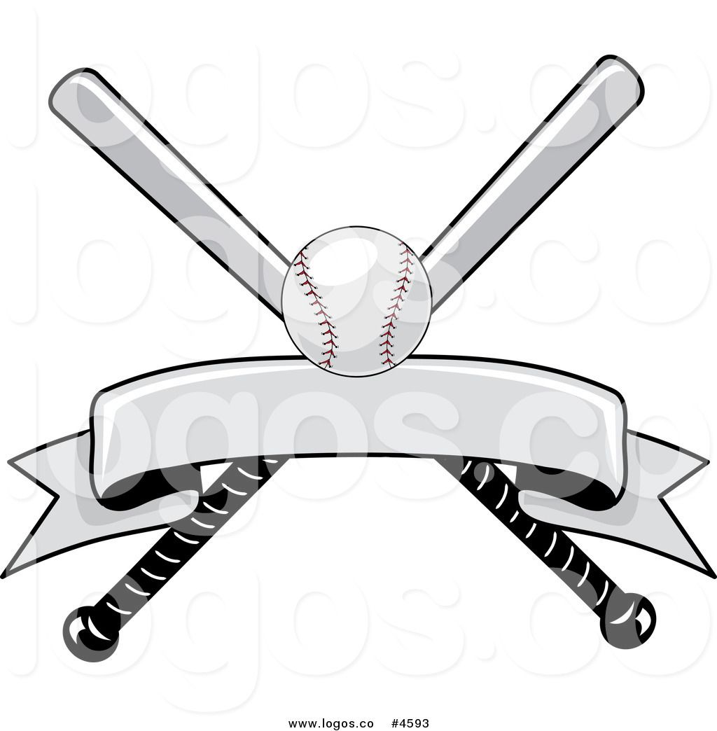 Royalty Free Baseball Bat and Ball with Blank Banner Logo.