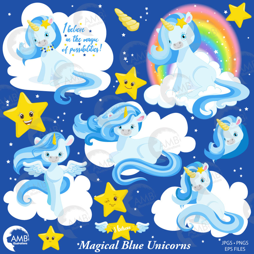 Unicorn clipart, Unicorn clip art, horse clipart, unicorn baby clip art,  Blue unicorns, AMB.