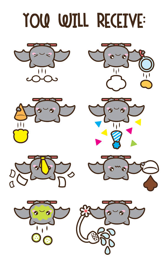 Bat clipart, kawaii clipart, bat clip art, bad day clipart, unlucky.