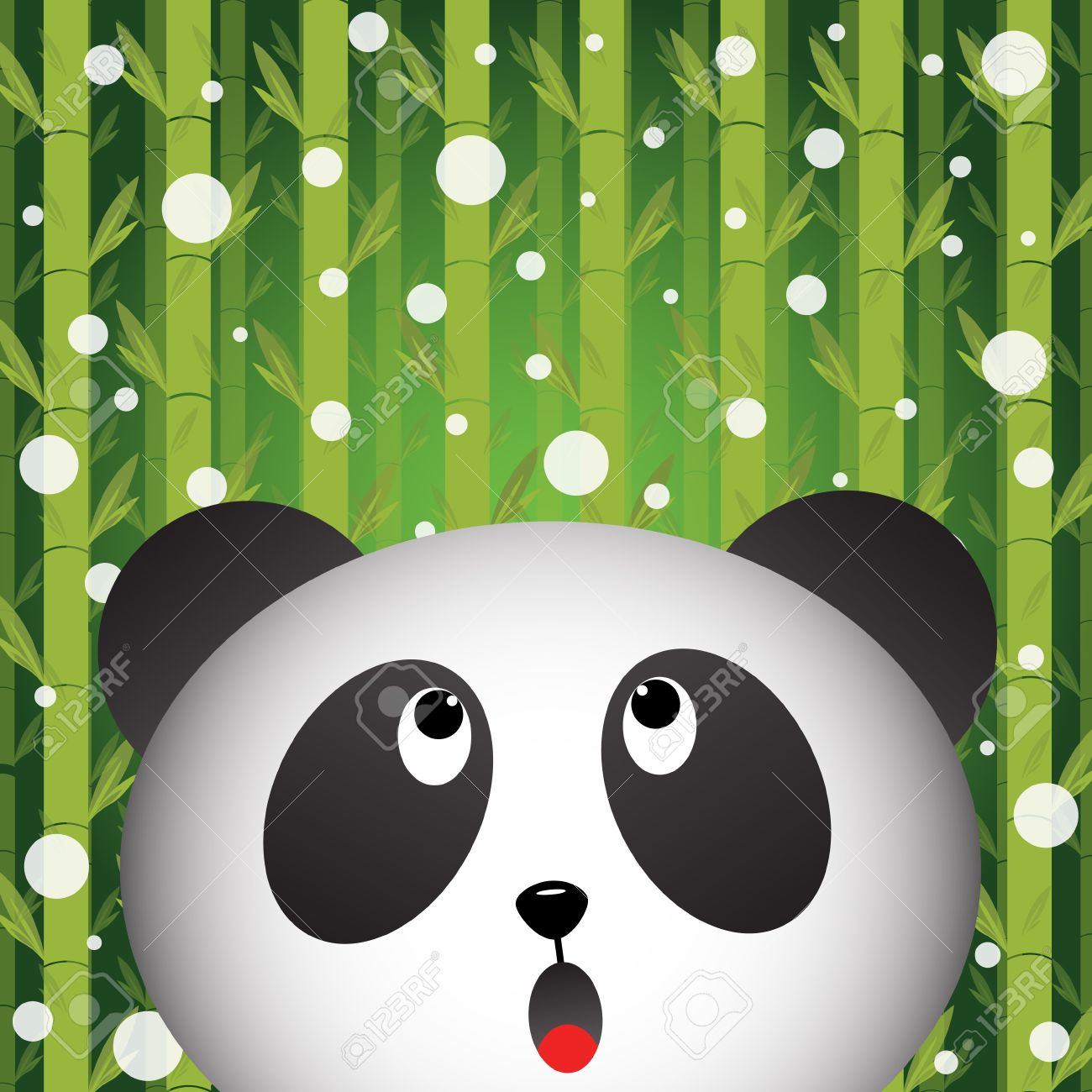 Panda And Snow On Bamboo Background Royalty Free Cliparts, Vectors.