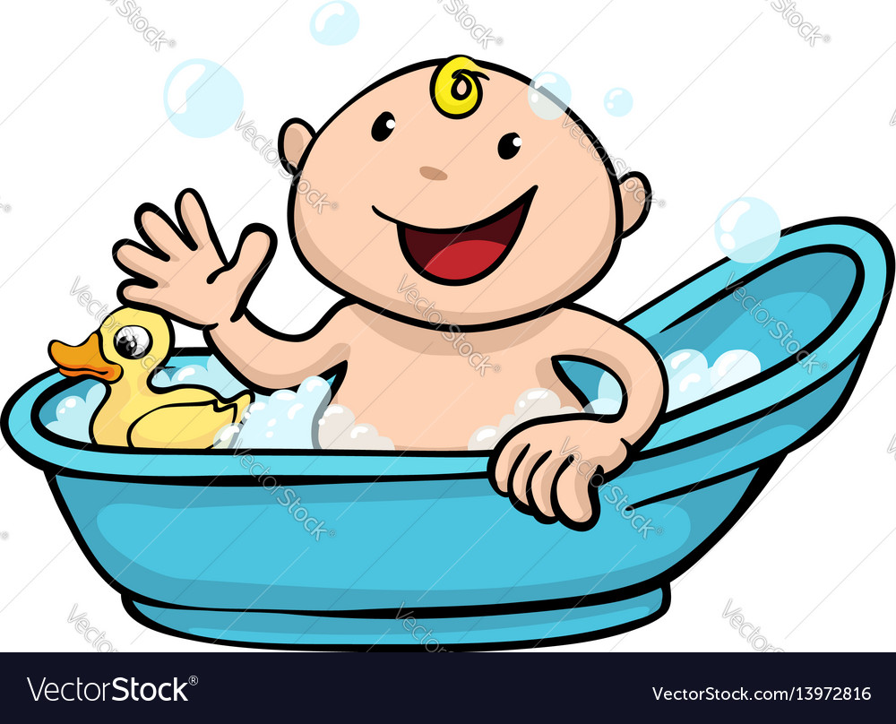 Happy cute baby bath time.