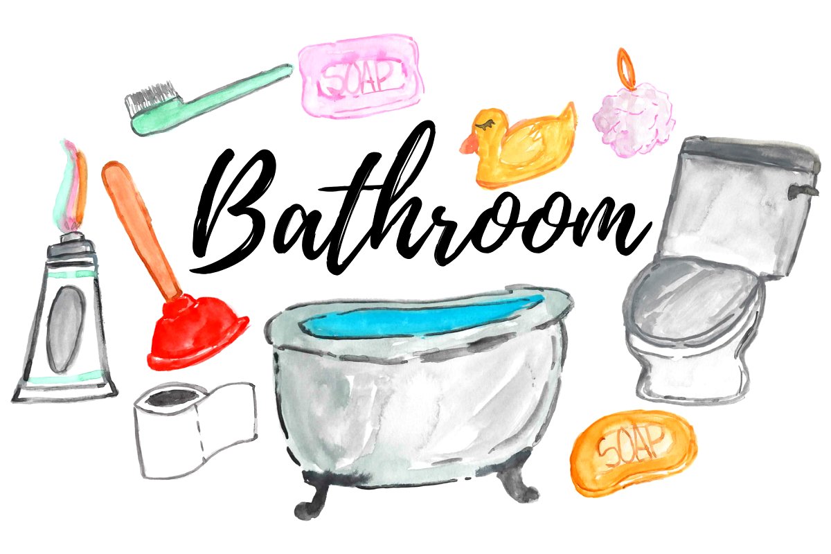 watercolor home bathroom clipart.