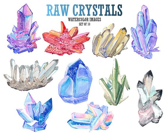 Raw crystal clip art Watercolor clipart Gemstone clip art Digital.