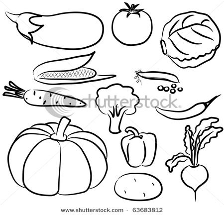 Fruits And Vegetables Clip Art Black And White Drawings Of.