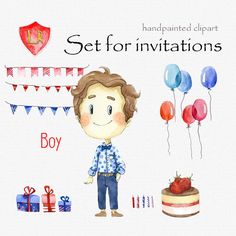 Digital clipart, clip art, watercolor boy and girl.