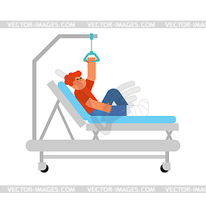 Child on Hospital bed. Boy with broken leg. kid.