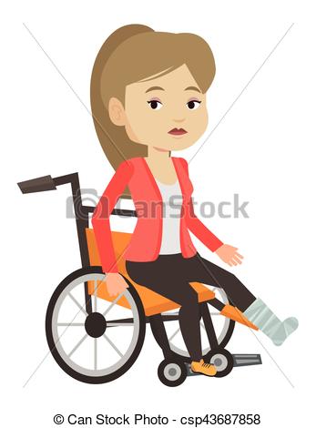 Woman with broken leg sitting in wheelchair..