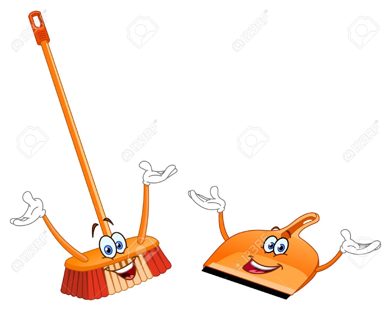 Broom and dustpan cartoon.