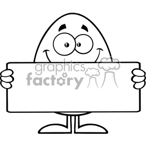 10935 Royalty Free RF Clipart Black And White Cute Egg Cartoon Mascot  Character Holding A Blank Sign Vector Illustration clipart. Royalty.