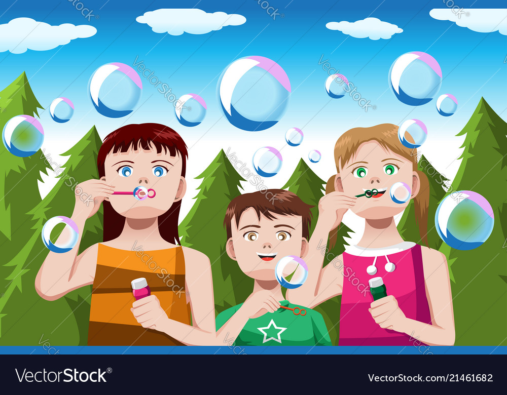 Kids blowing bubbles.