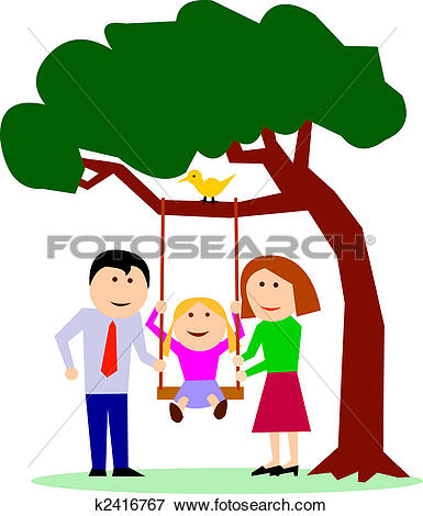 Stock Illustration of Parents with child on a swing u10402885.