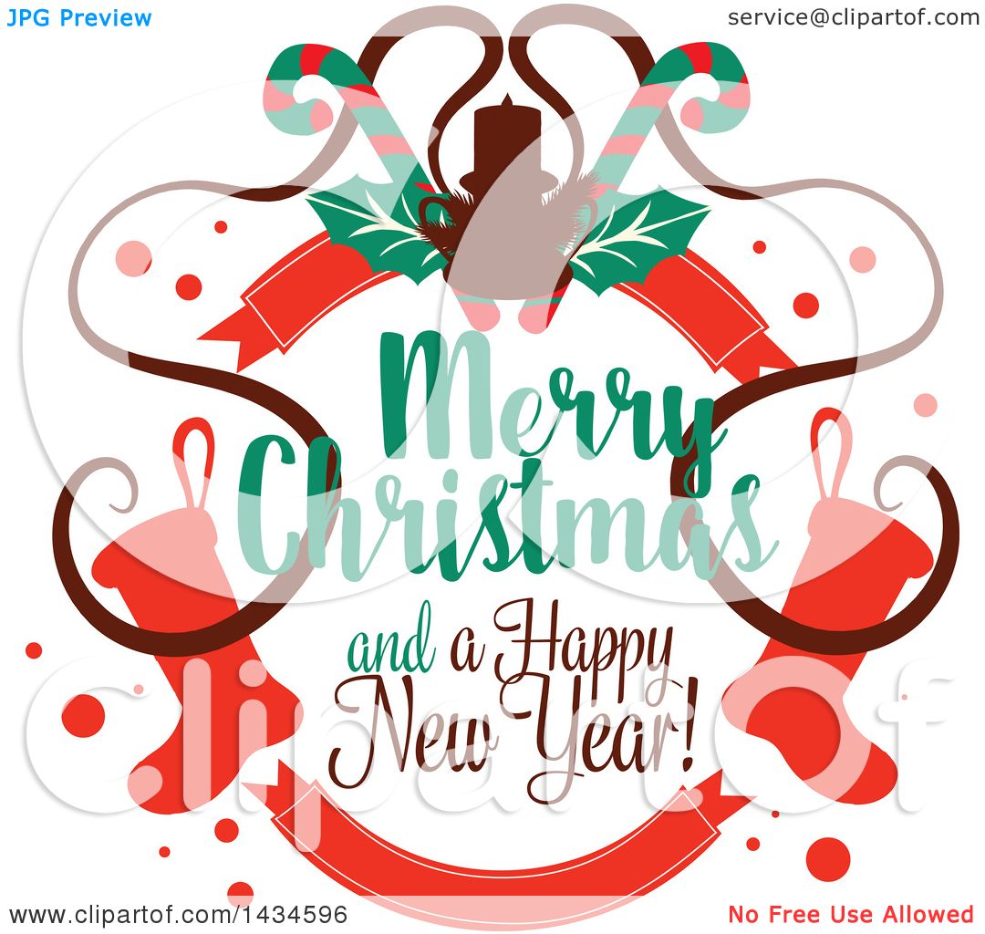 Clipart of a Merry Christmas and a Happy New Year Greeting.