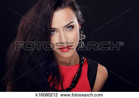 Stock Photo of Blue Eyes. Sexy Beauty Girl with Red Lips.