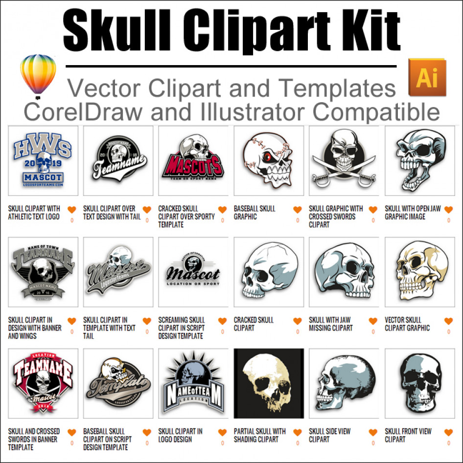 Skull Clipart Kit 01 for CorelDraw and Illustrator.