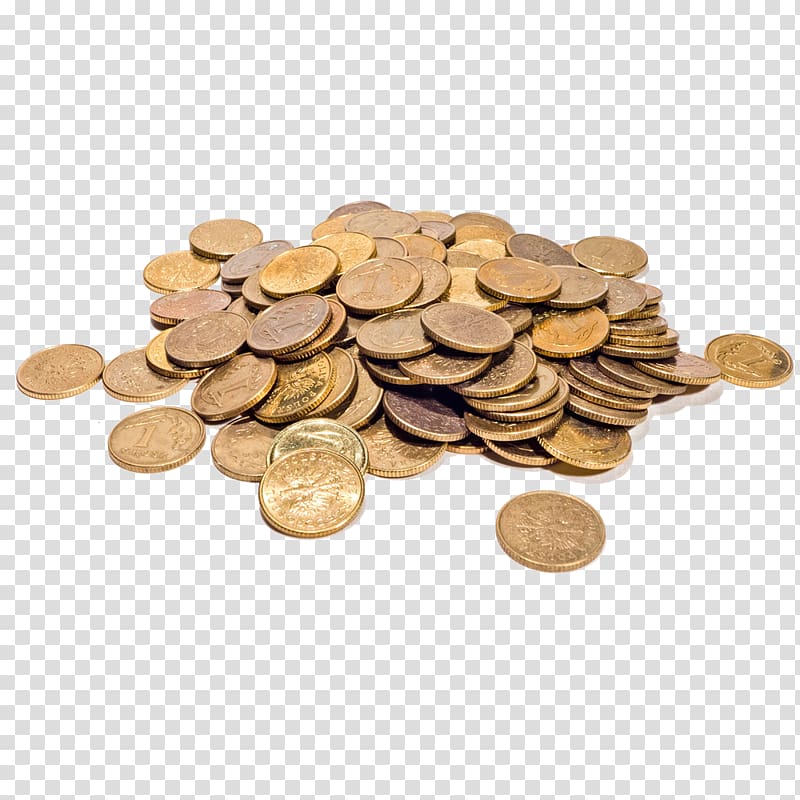 Gold coin Money Icon, A pile of scattered coins transparent.