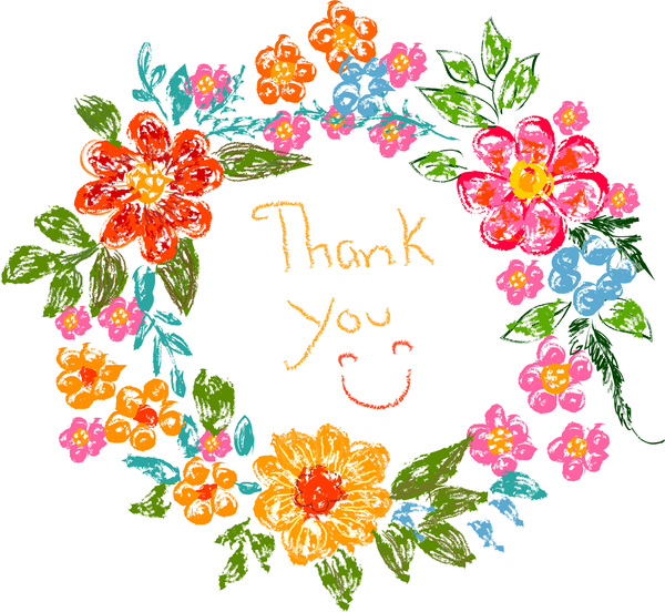 Flower frame thank you card Free vector in Adobe Illustrator.