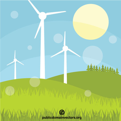 Wind turbines vector clip art.